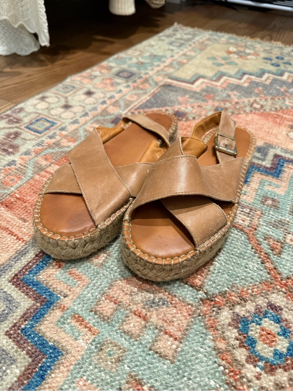 Alohas Women's Brown Leather Cross-Strap Espadrille Sandals - Picture 2 of 4